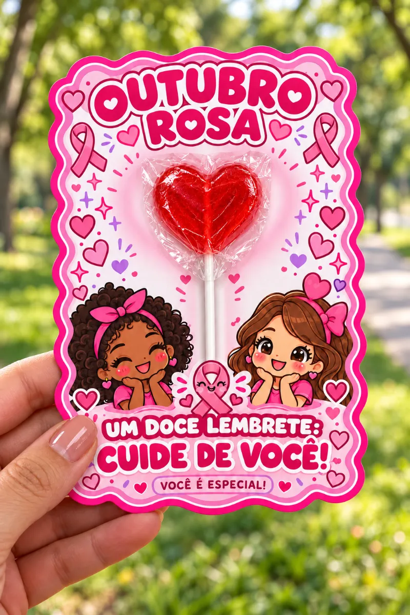 Cartões Outubro Rosa para Lembrancinha em PDF — Atividades para Educação Infantil: Cartões Outubro Rosa em PDF para…