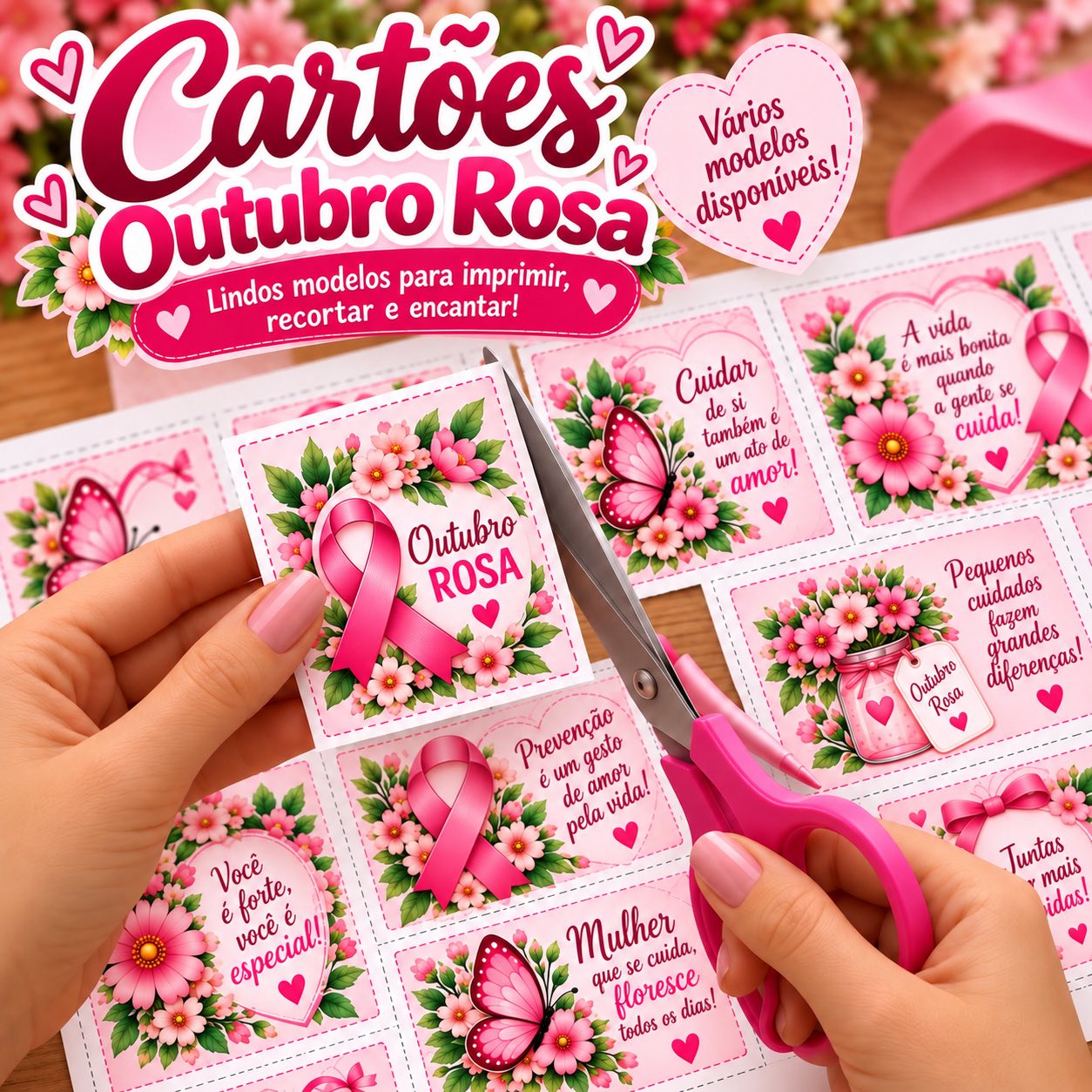 Cartões Outubro Rosa para Lembrancinhas – Arquivo PDF — amostra 1: 🌸 Cartões Outubro Rosa – Lembrancinhas