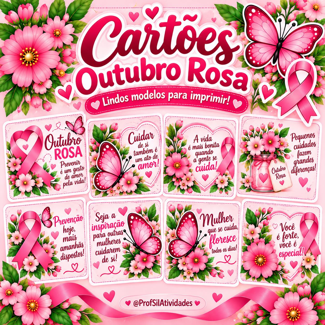 Cartões Outubro Rosa para Lembrancinhas – Arquivo PDF — amostra 2: Uma opção delicada para entregar como lembrancinha ,…