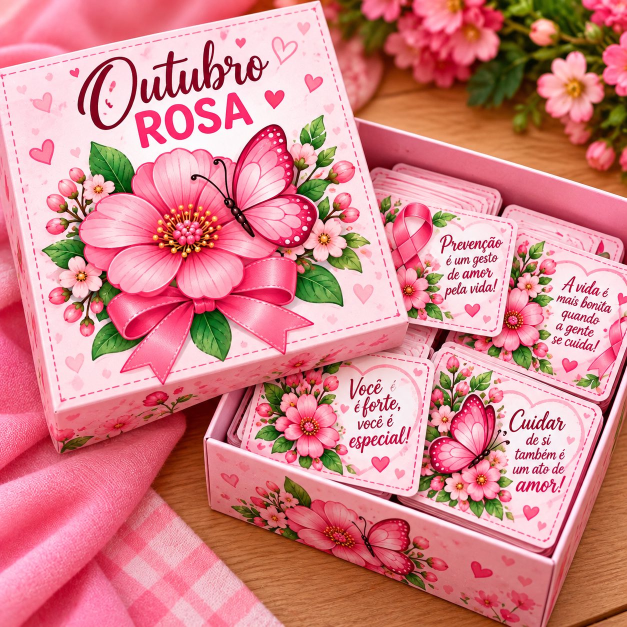 Cartões Outubro Rosa para Lembrancinhas – Arquivo PDF — amostra 3: Uma opção delicada para entregar como lembrancinha ,…