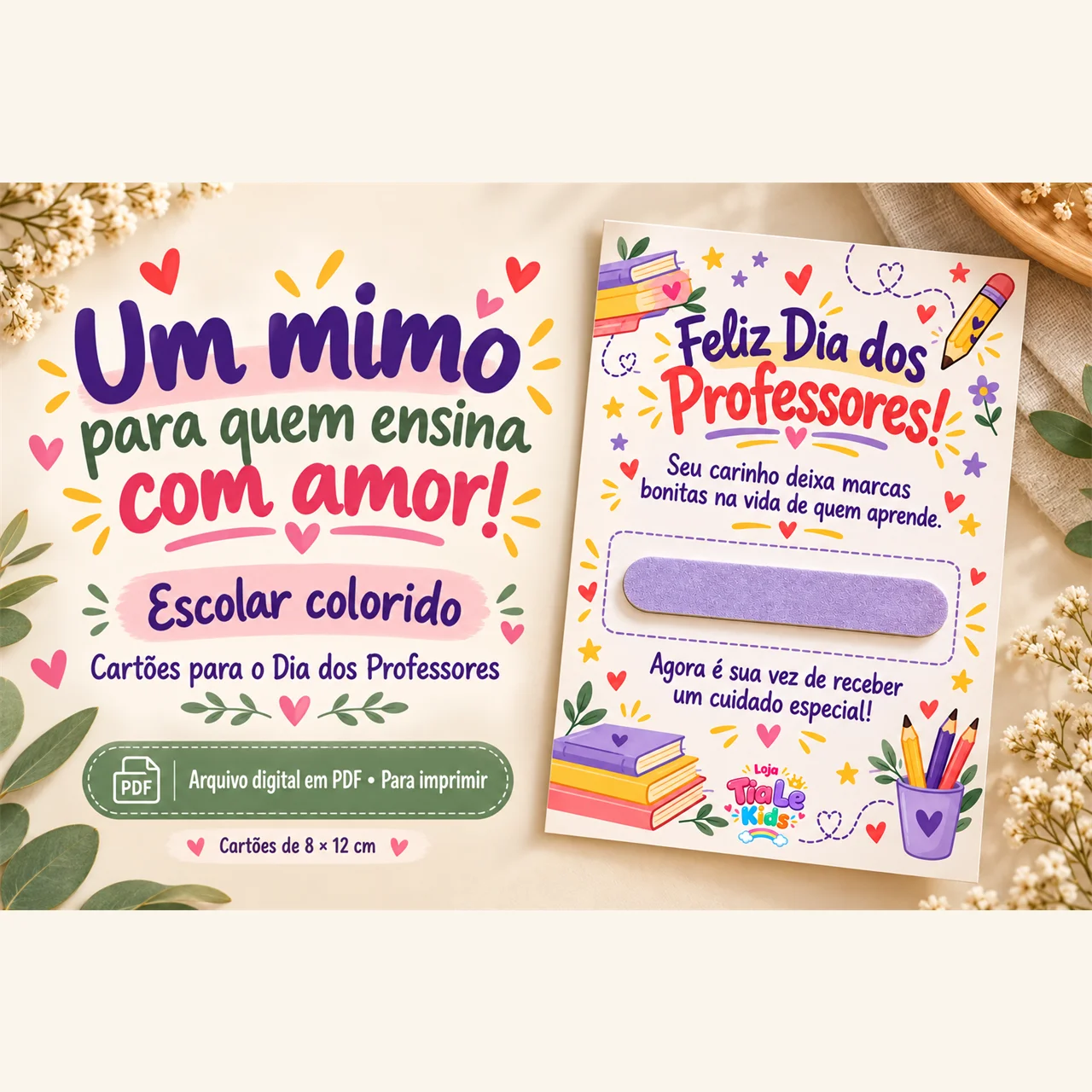 Cartões para o Dia dos Professores — 3 Modelos para Mini Lixa em PDF — amostra 1: Um pequeno mimo para quem ensina, inspira…