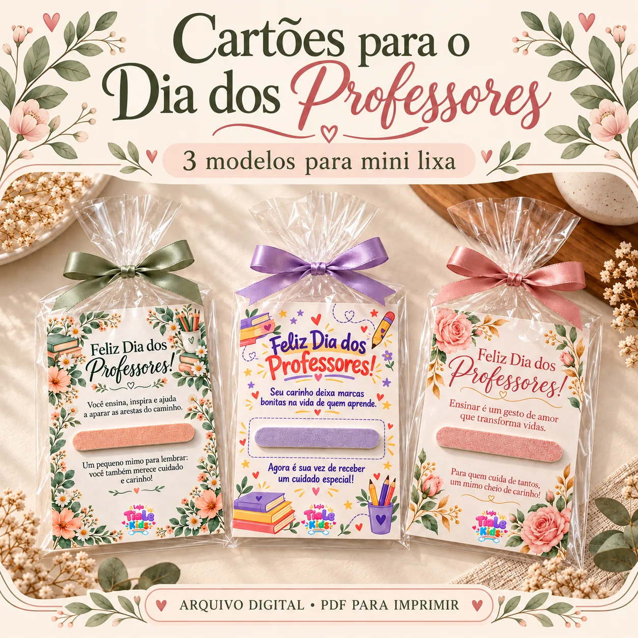 Cartões para o Dia dos Professores — 3 Modelos para Mini Lixa em PDF — capa do material