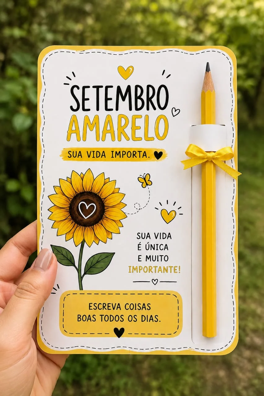 Cartões Setembro Amarelo para Lembrancinhas — amostra 1: Cartões Setembro Amarelo para lembrancinhas escolares