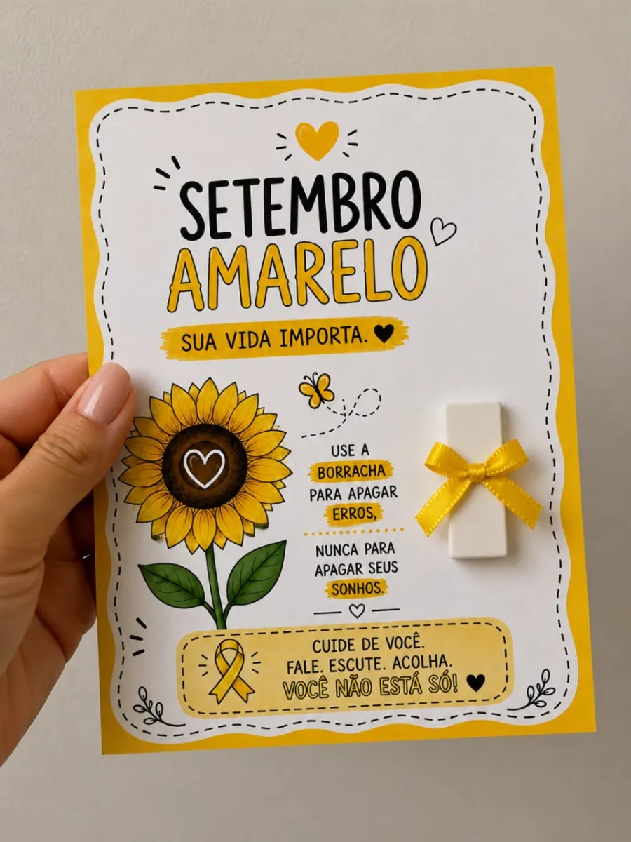 Cartões Setembro Amarelo para Lembrancinhas — amostra 1: Cartões Setembro Amarelo para lembrancinhas escolares