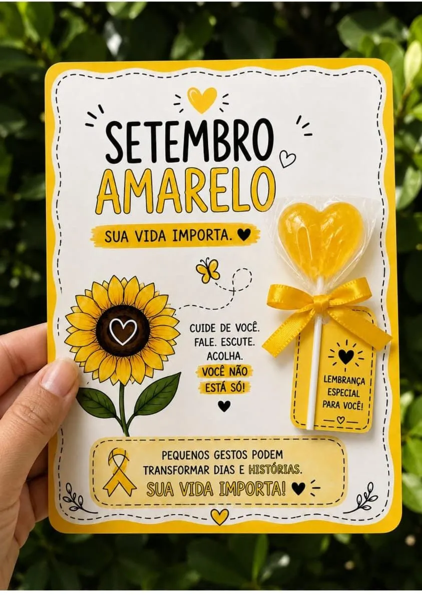 Cartões Setembro Amarelo para Lembrancinhas — amostra 2: Cartões Setembro Amarelo para lembrancinhas escolares
