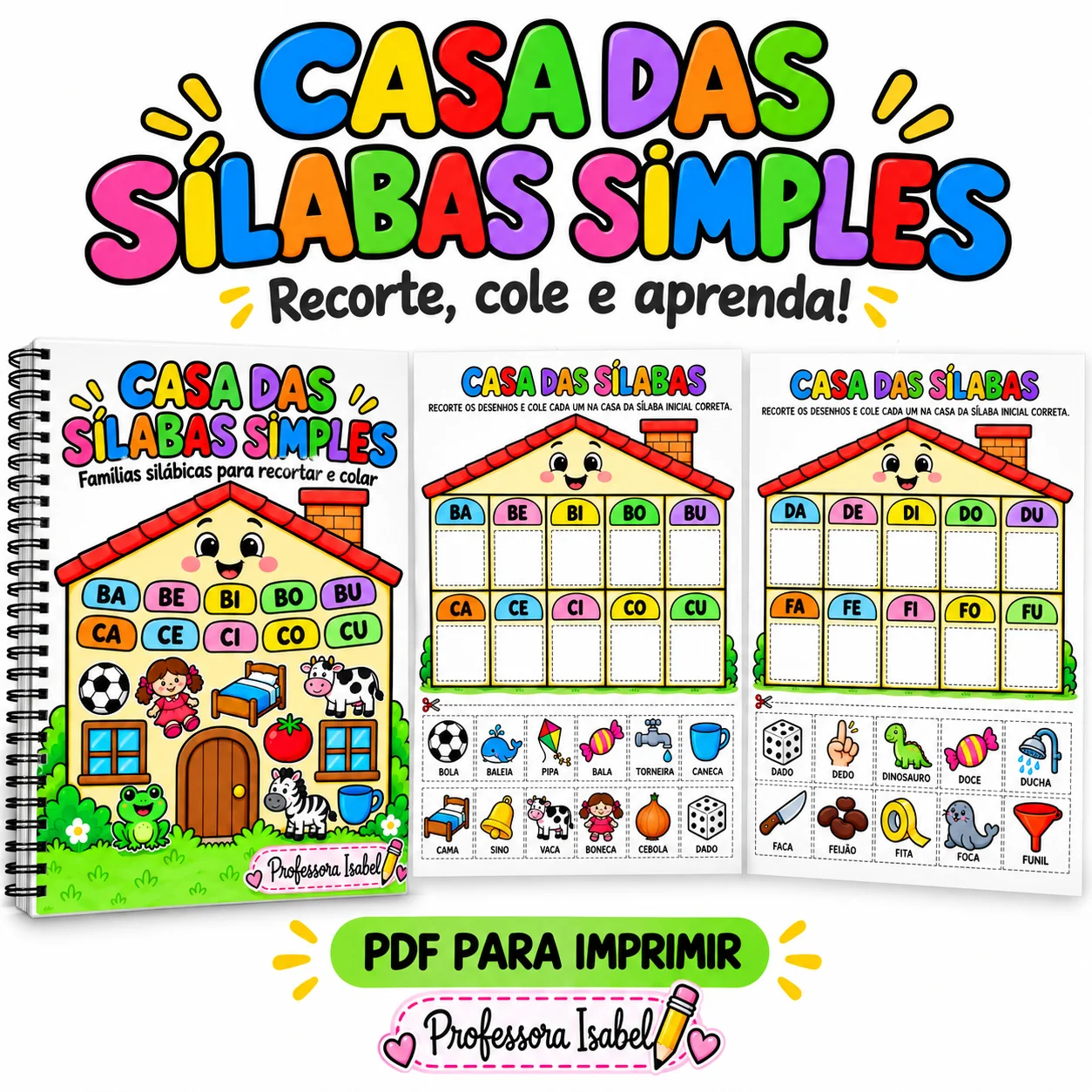 Casa das Sílabas Simples – Atividades de Recorte e Colagem em PDF — amostra 1: Casa das Sílabas Simples: recortar, colar e…