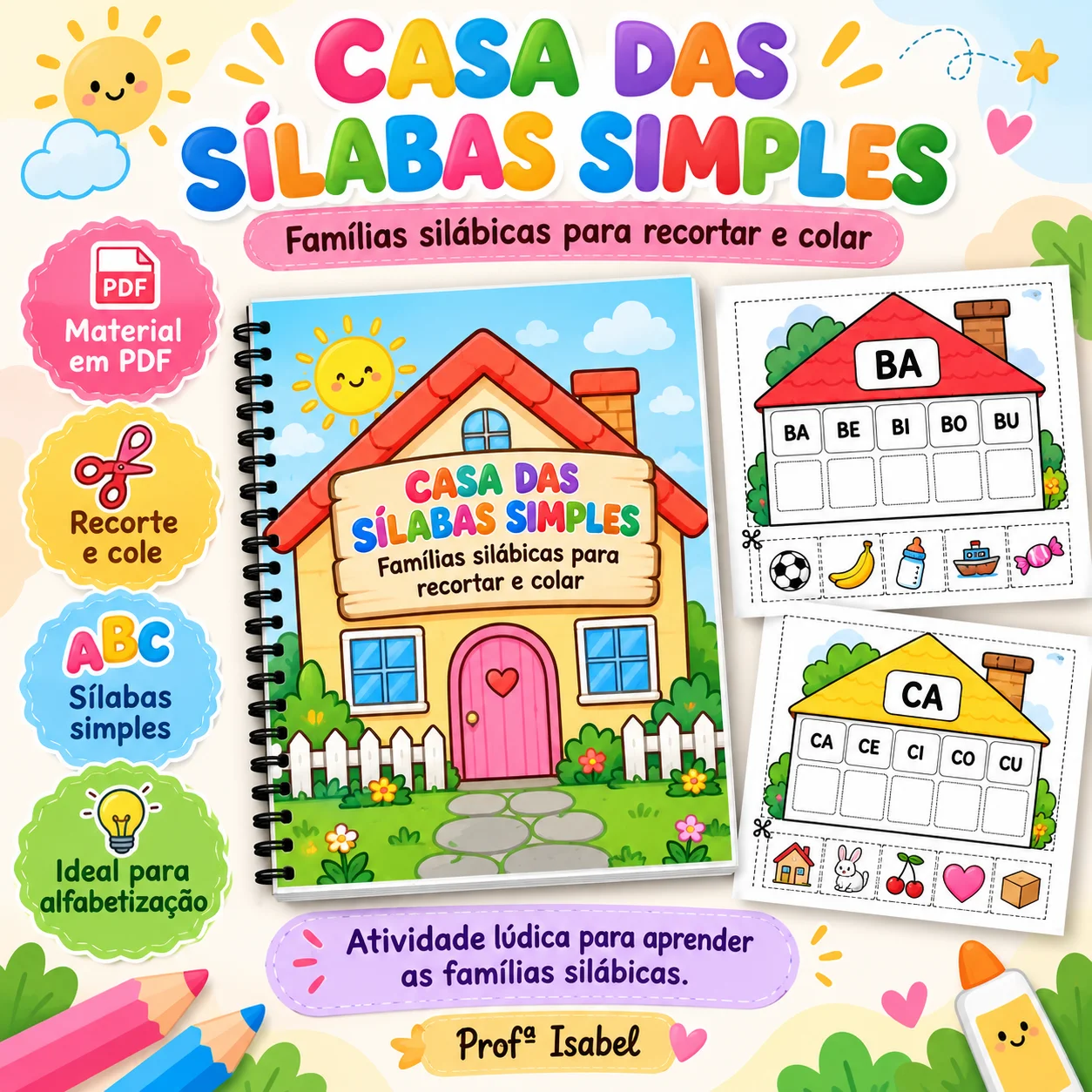 Casa das Sílabas Simples – Atividades de Recorte e Colagem em PDF — capa do material