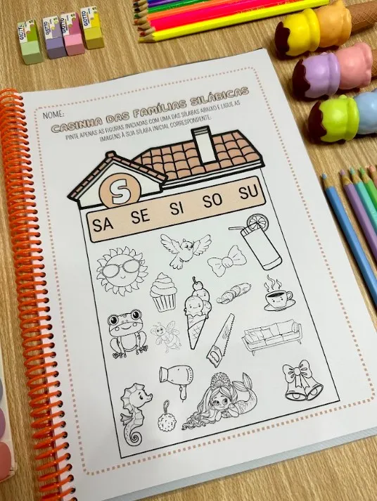 Casinha das Famílias Silábicas: 22 Páginas de Atividades — amostra 6: 22 páginas para identificar sílabas iniciais e…