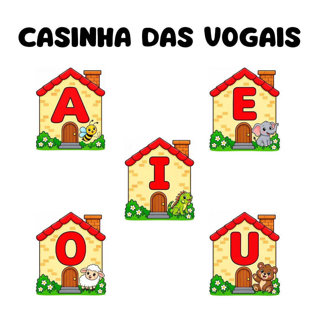 Casinha das Vogais – Cartazes para Sala de Aula. — amostra 2: O que contém o material? Casinha das Vogais – Cartazes para Sala de Aula. — amostra 2: O que contém o material?