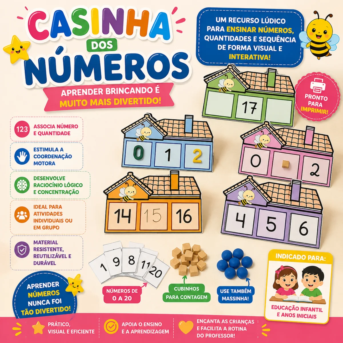 CASINHA DE NÚMEROS - ALFABETIZAÇÃO MATEMÁTICA — Alfabetização para Educação Infantil: Arquivo Casinha dos Números para…