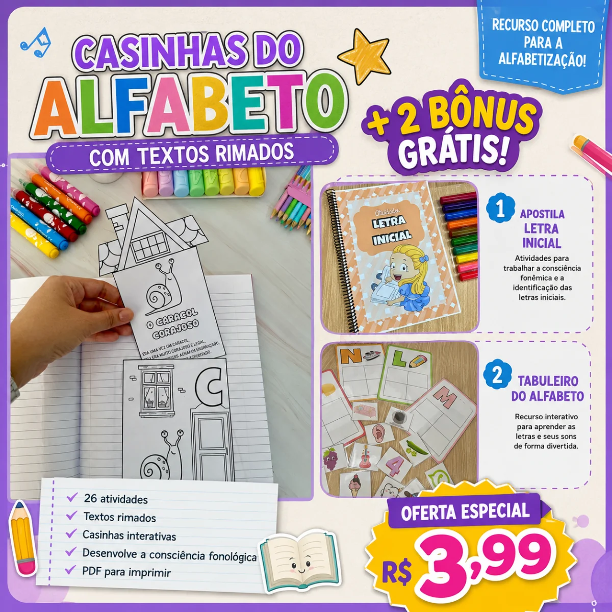 Casinha do Alfabeto Textos Rimados + 2 Bônus — capa do material