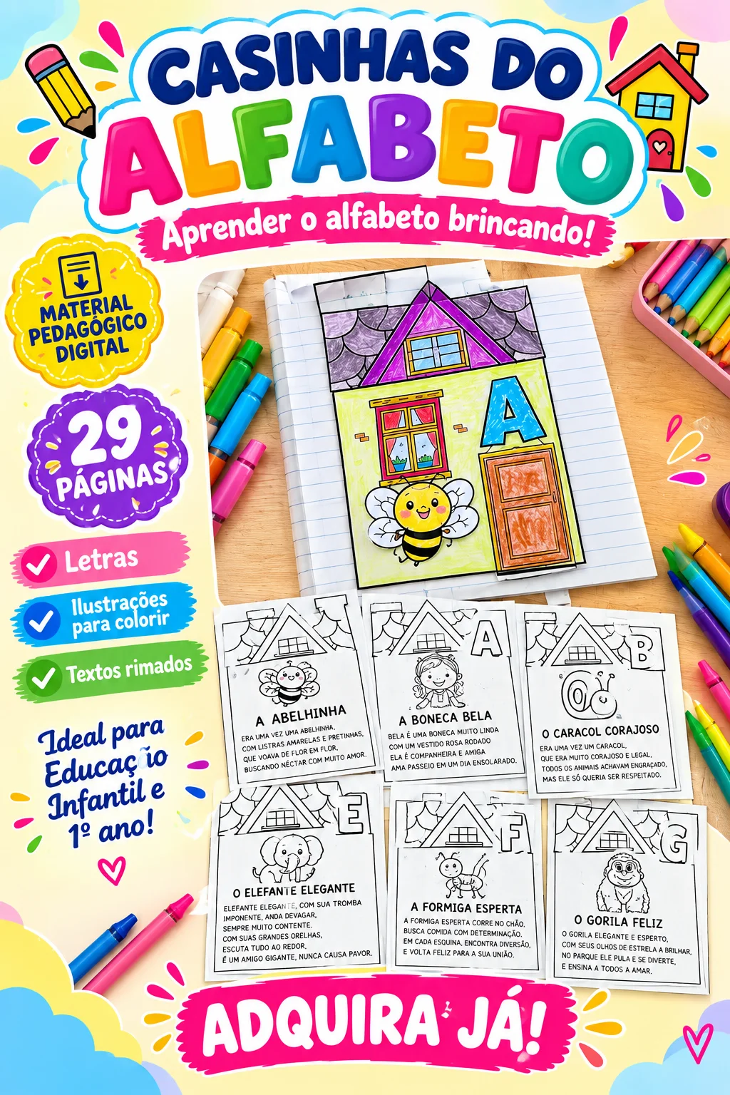 Casinhas do Alfabeto: Atividades de Alfabetização - Pequenos textos — capa do material