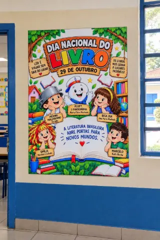 Celebração da Leitura com Painéis, Coroa e Marca-Páginas — amostra 7: Kit do Dia Nacional do Livro com dois painéis, coroa,…