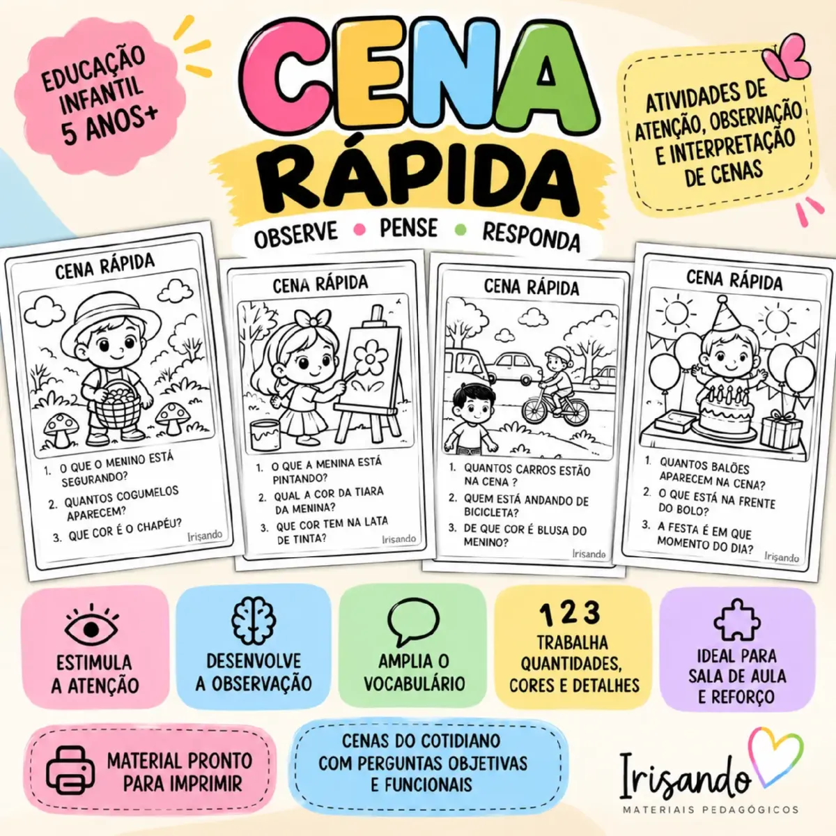 CENA RÁPIDA — Atividades de Atenção e observação — Alfabetização para Educação Infantil: Material pedagógico para Educação…