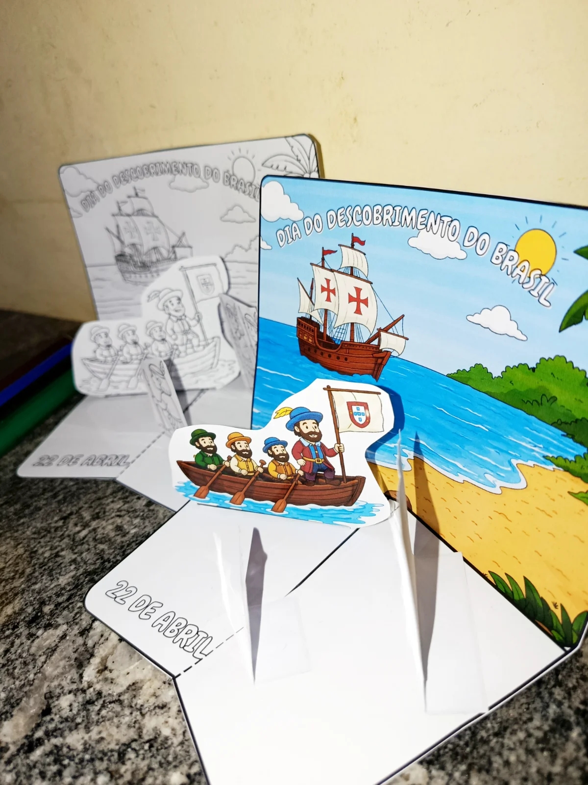 Cenário Interativo – Descobrimento do Brasil (Colorido + Para Colorir) — amostra 4: Leve seus alunos a uma viagem no tempo…