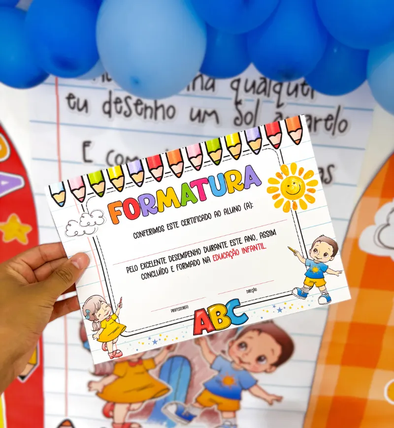 Cenário para Formatura Aquarela em PDF para Imprimir — amostra 2: O que vem no material