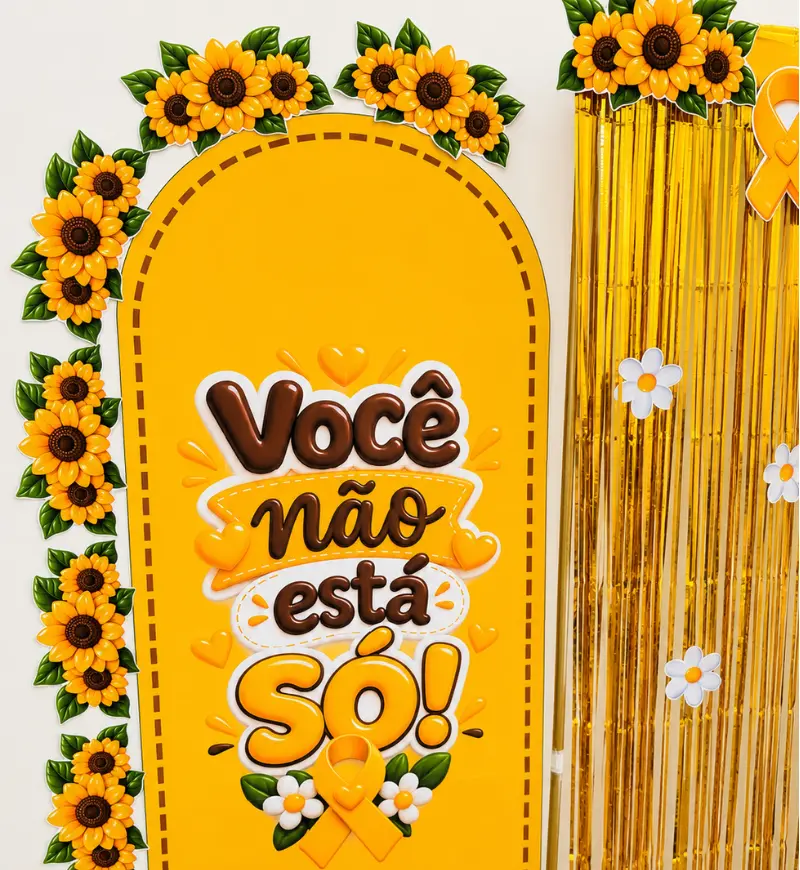 Cenário Setembro Amarelo: painel para acolhimento na escola — amostra 1: Cenário Setembro Amarelo para um ambiente acolhedor