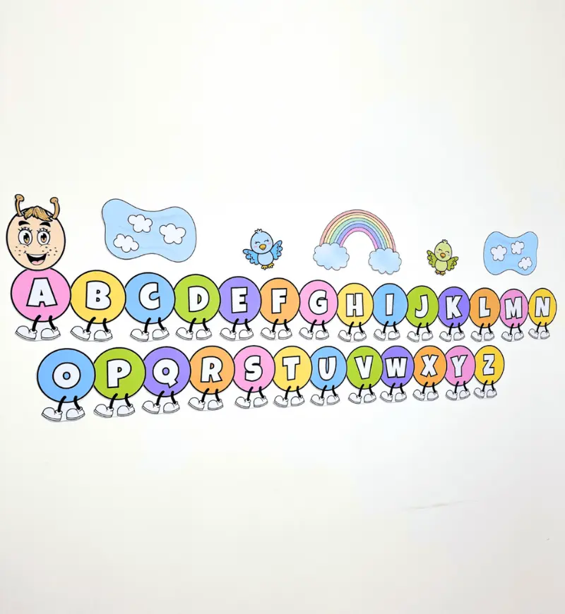 Centopeia do Alfabeto em PDF para Educação Infantil — amostra 5: Leve o alfabeto para a decoração da sala com uma centopeia…