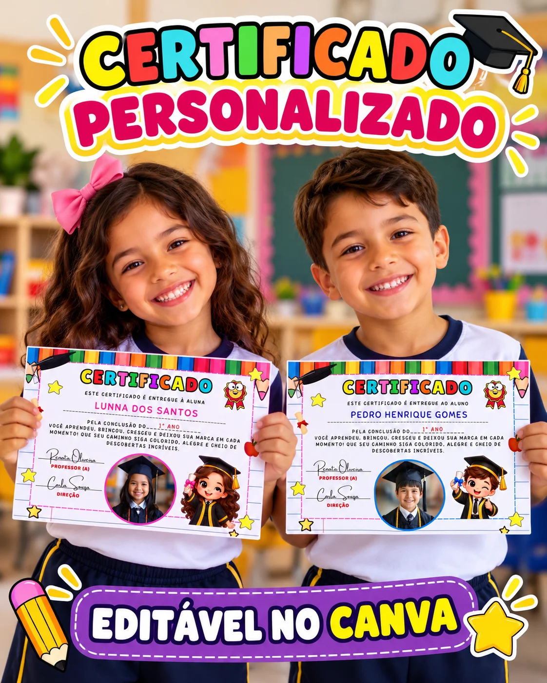 CERTIFICADO PERSONALIZADO – EDITÁVEL NO CANVA — Alfabetização para Educação Infantil: Celebre as conquistas dos pequenos…
