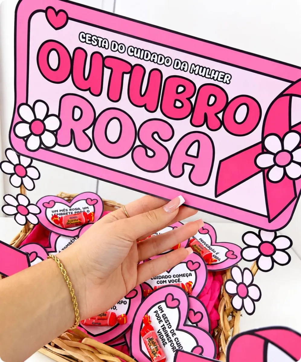Cesta de Mensagens Outubro Rosa para Imprimir — amostra 2: Ideal para criar lembrancinhas para o Outubro Rosa, decorar…