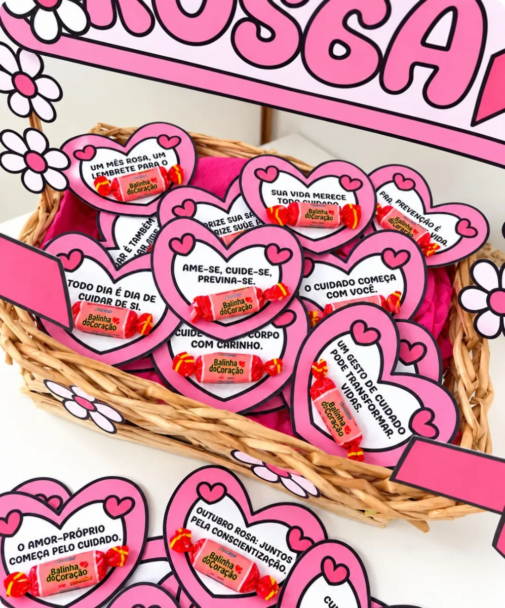 Cesta de Mensagens Outubro Rosa para Imprimir — amostra 3: Ideal para criar lembrancinhas para o Outubro Rosa, decorar…