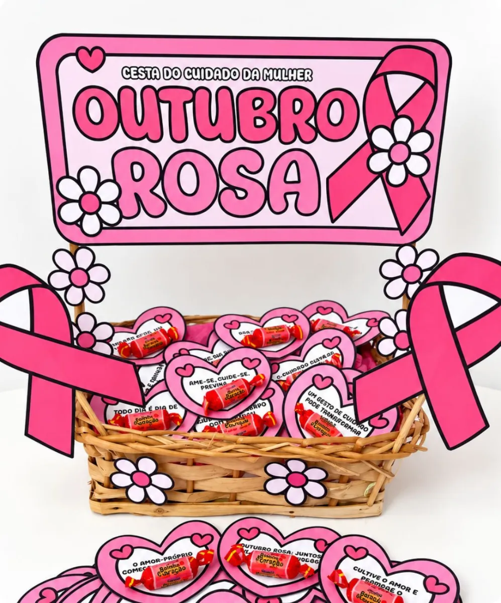 Cesta de Mensagens Outubro Rosa para Imprimir — Atividades para Todas as séries: Ideal para criar lembrancinhas para o…