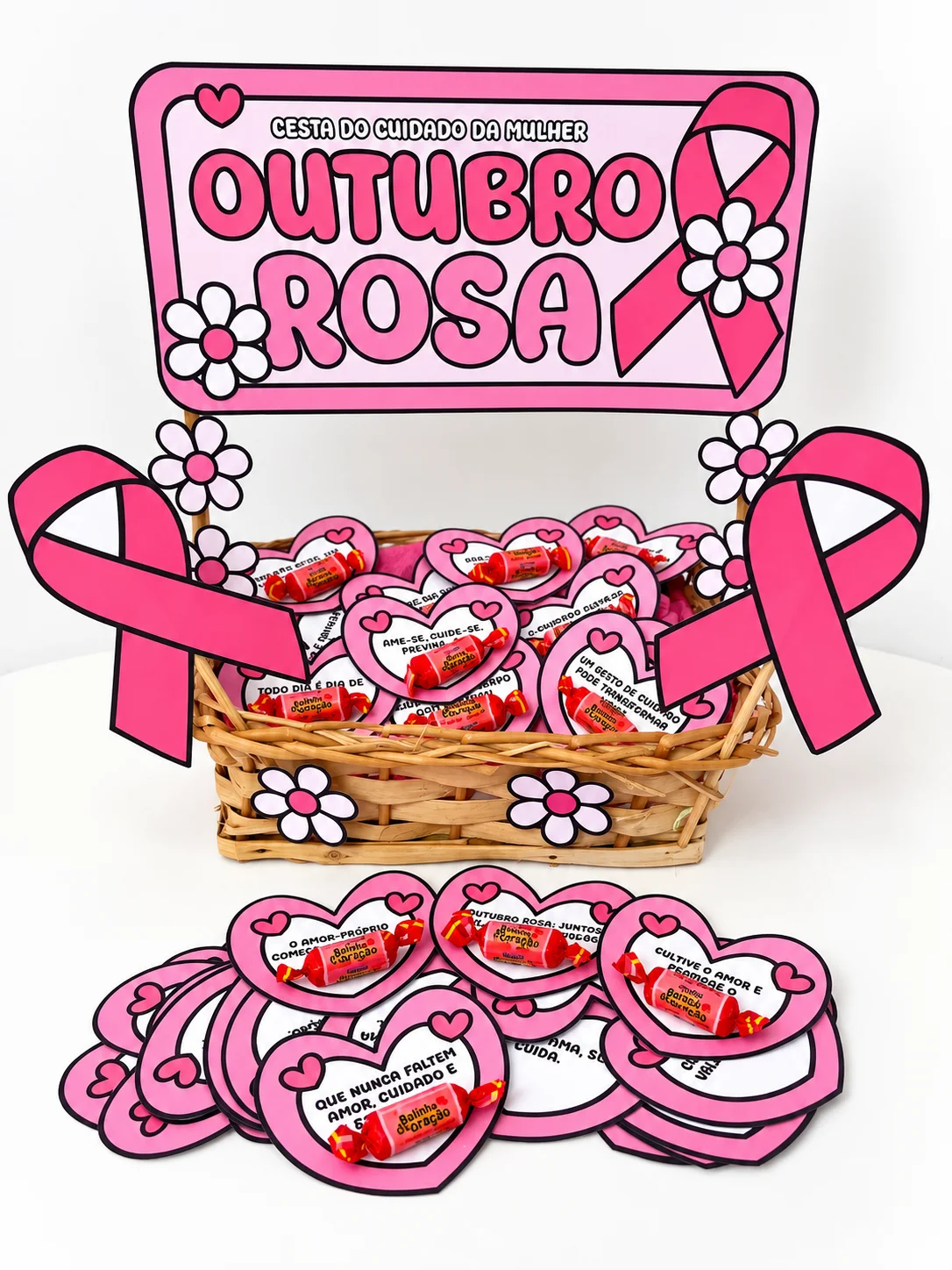 Cesta Outubro Rosa para Imprimir com 30 Mensagens — capa do material