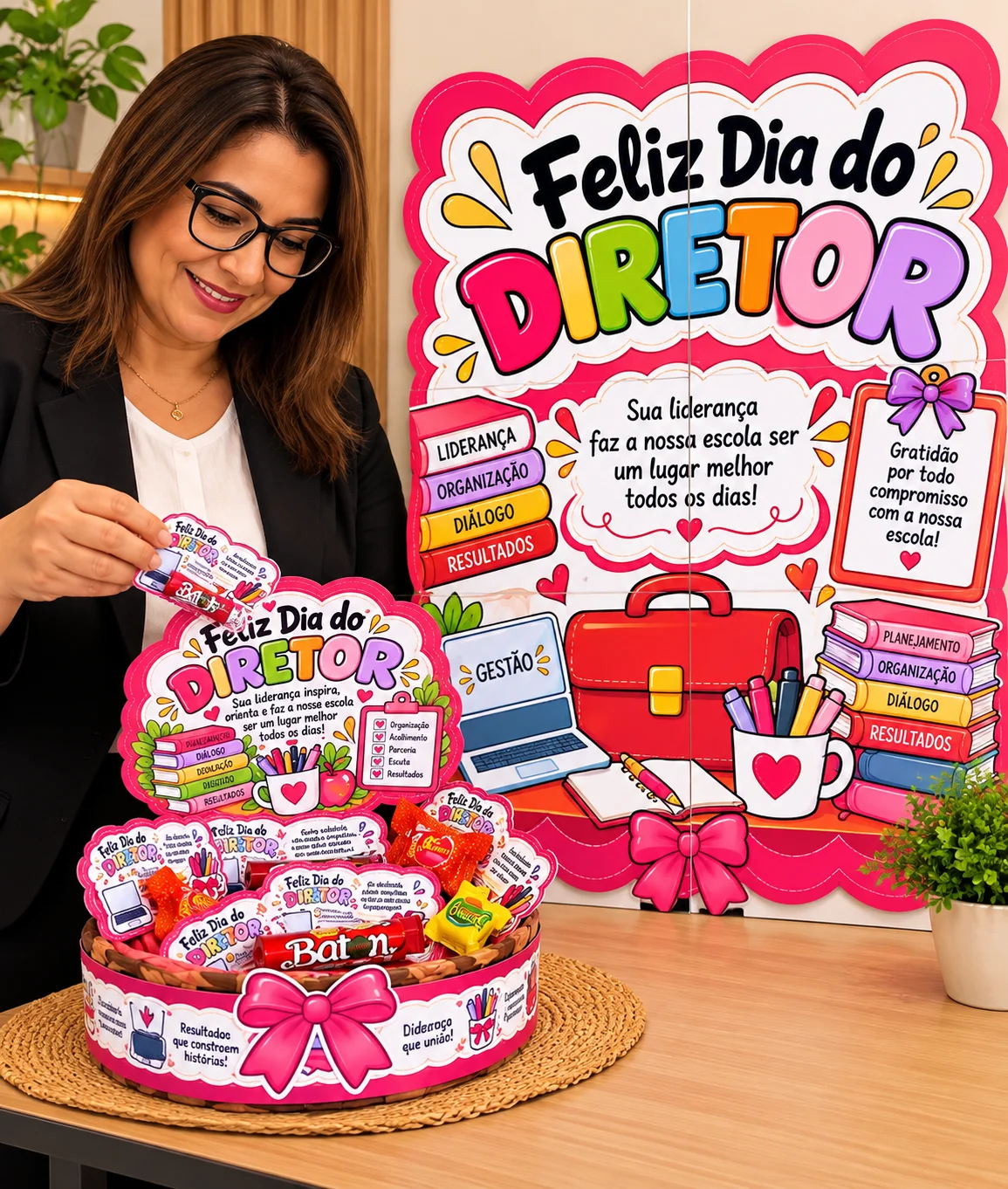 Cestinha Dia do Diretor – Lembrancinha e Painel PDF — Datas comemorativas para Todas as séries: Cestinha Dia do Diretor com…