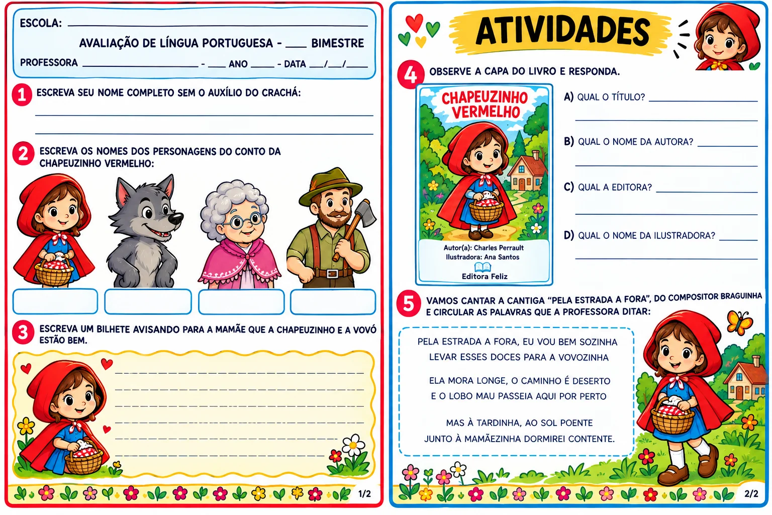 CHAPEUZINHO VERMELHO - ATIVIDADES, AVALIAÇÃO E TEXTO PEDAGÓGICO — amostra 3: Ativ/Avaliação da Chapeuzinho Vermelho para…