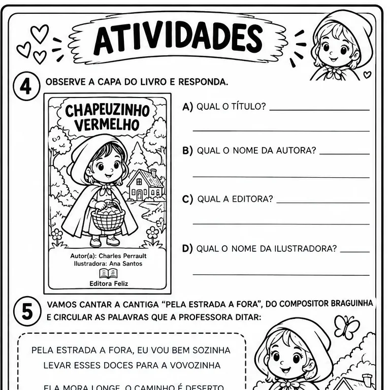 CHAPEUZINHO VERMELHO - ATIVIDADES, AVALIAÇÃO E TEXTO PEDAGÓGICO — amostra 5: Ativ/Avaliação da Chapeuzinho Vermelho para…