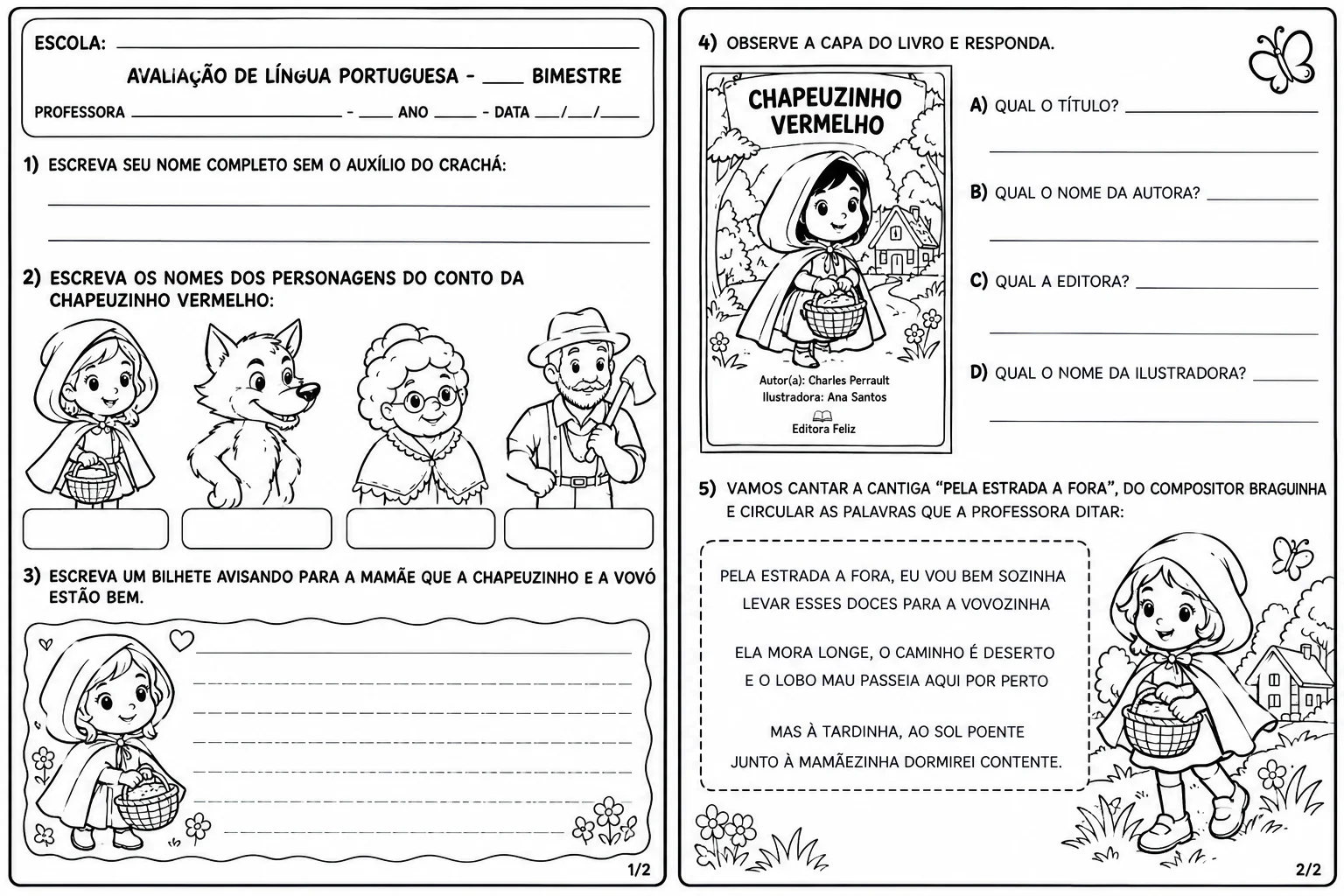 CHAPEUZINHO VERMELHO - ATIVIDADES, AVALIAÇÃO E TEXTO PEDAGÓGICO — amostra 7: Ativ/Avaliação da Chapeuzinho Vermelho para…