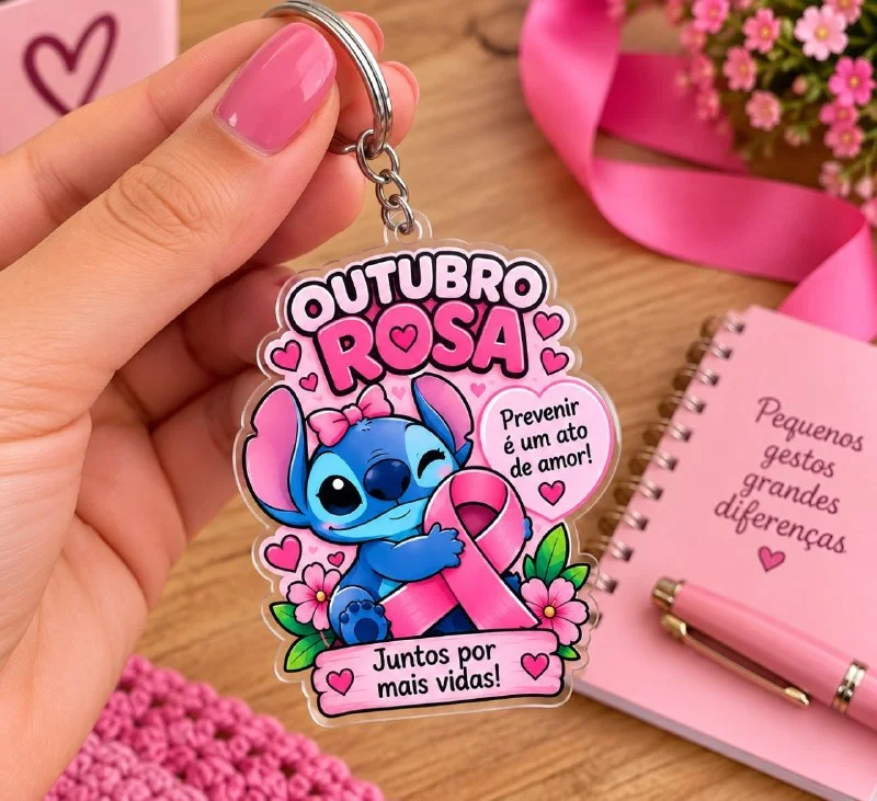 CHAVEIRO OUTUBRO ROSA – STITCH Um mimo lindo e especial — Datas comemorativas para Todas as séries: 💗 Um mimo lindo e…