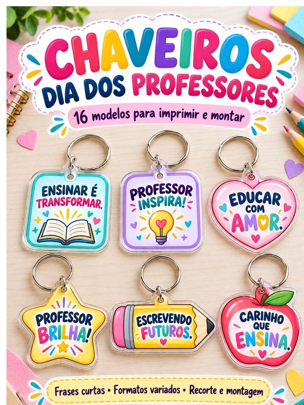Chaveiros Dia dos Professores para Imprimir – 16 Modelos — capa do material