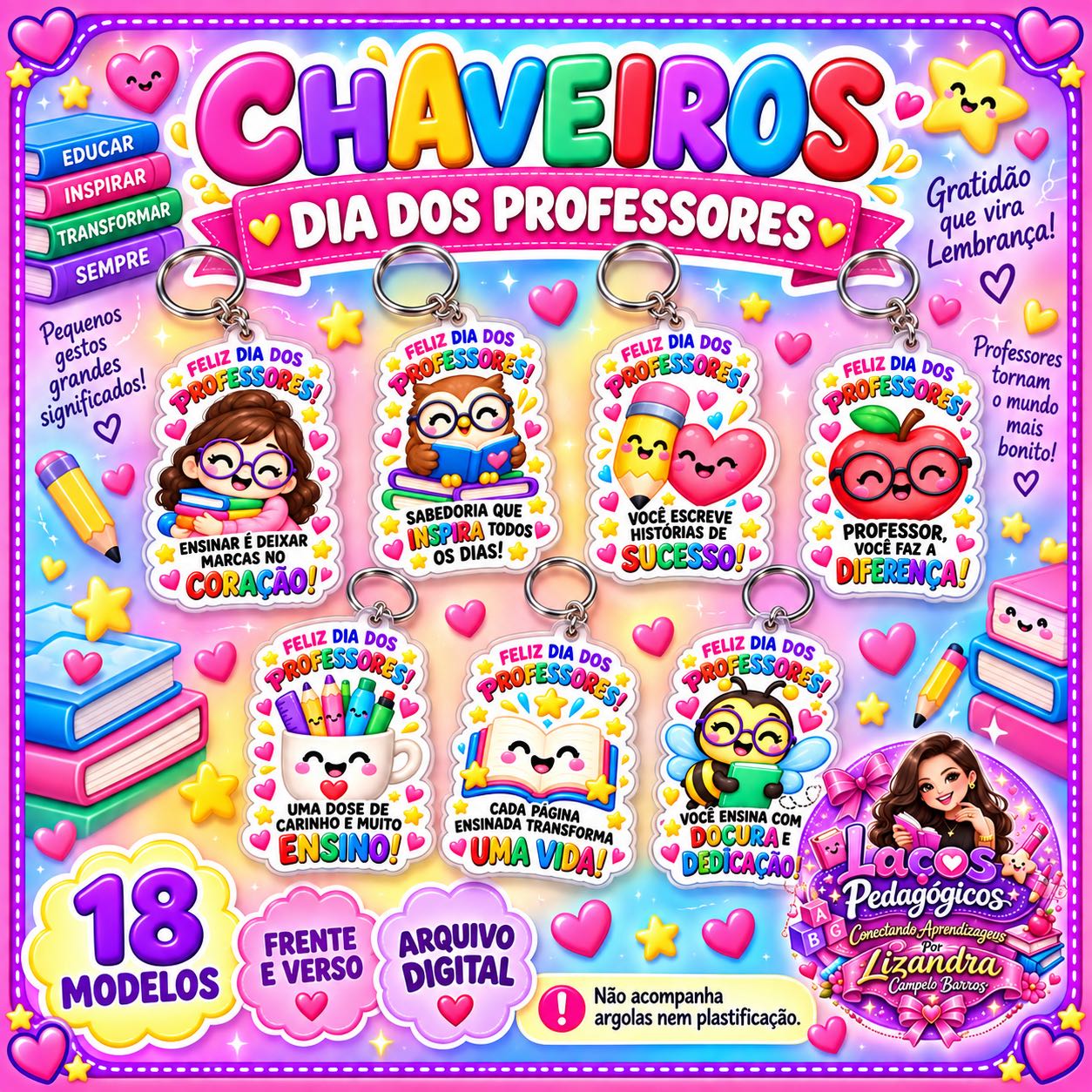 Chaveiros Dia dos Professores para Imprimir – 18 Modelos — capa do material
