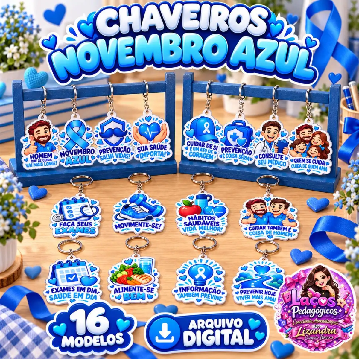 Chaveiros Novembro Azul para Imprimir – 16 Modelos de Conscientização — Atividades para Educação Infantil: Arquivo digital…