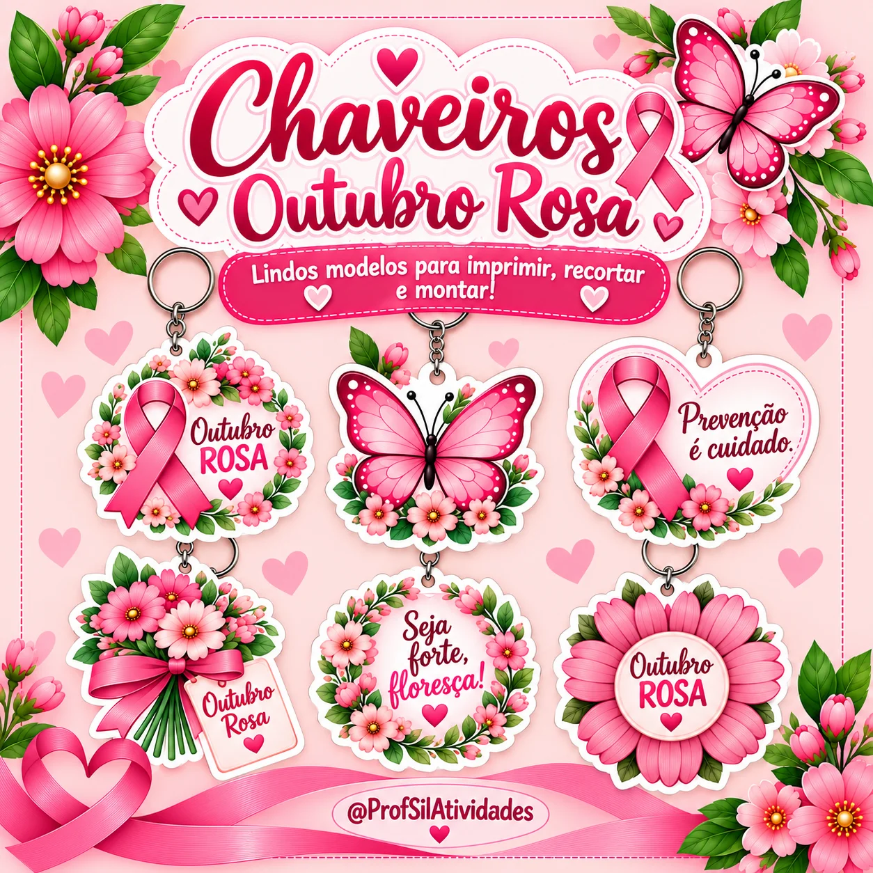 Chaveiros Outubro Rosa – Lembrancinhas para Imprimir — Datas comemorativas para Todas as séries: Lindos modelos de…