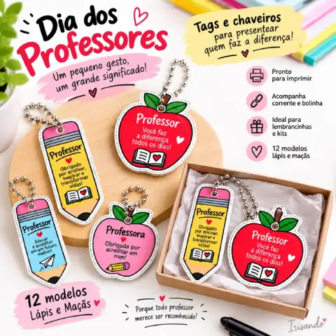 🎁 CHAVEIROS PARA PROFESSORES – 22 MODELOS PARA HOMENAGEAR COM CARINHO — amostra 2: Tags e chaveiros para o Dia dos…