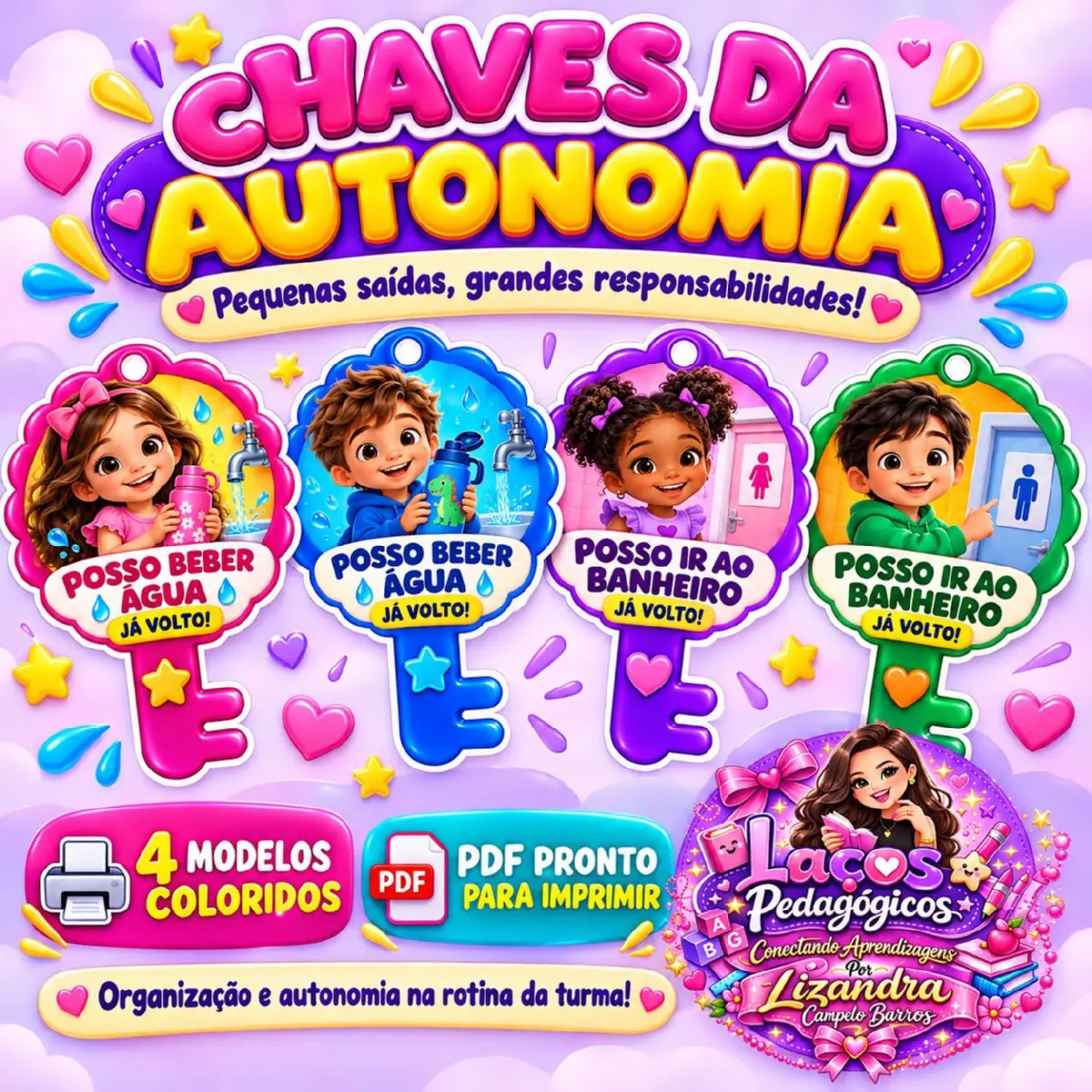 Chaves da Autonomia: Permissão para ir beber Água e ir ao Banheiro — Alfabetização para Educação Infantil: Organize as…