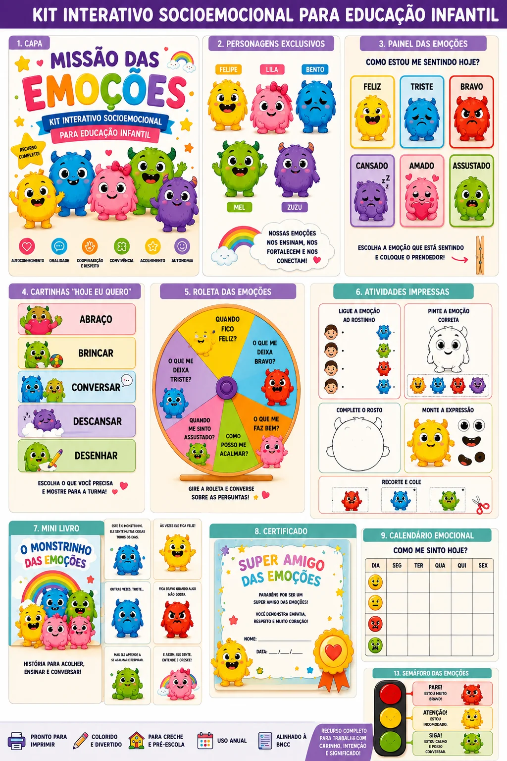 🌈✨ CHEGOU O KIT MAIS FOFO E COMPLETO PARA TRABALHAR AS EMOÇÕES. — capa do material