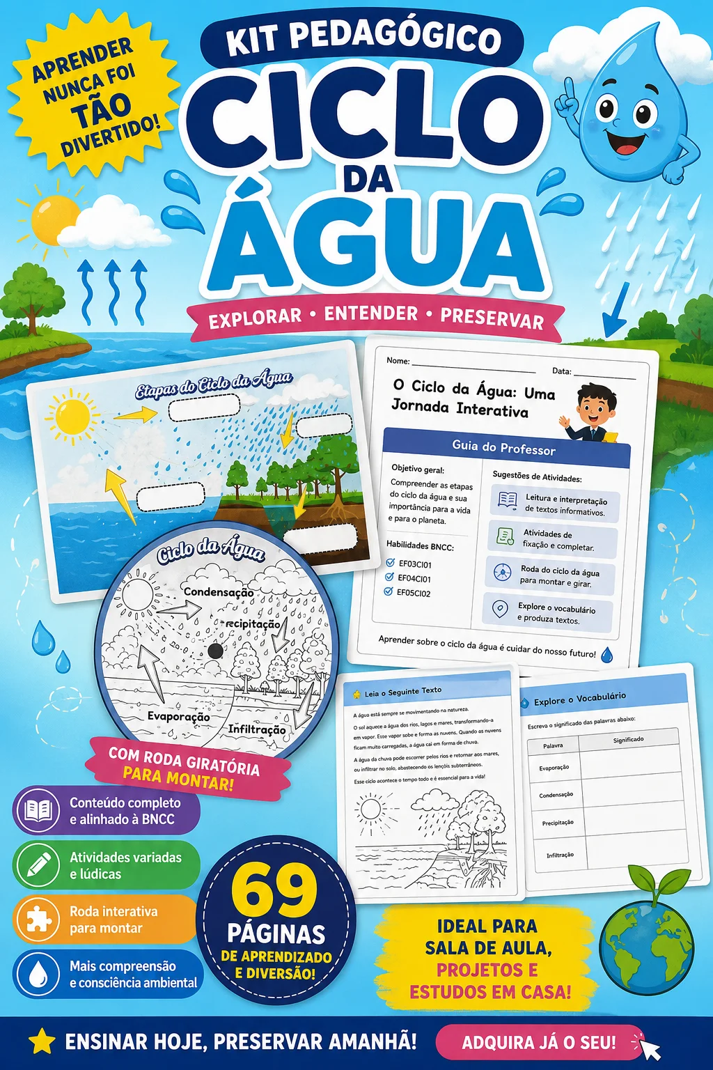 💧🌎 CICLO DA ÁGUA - CIÊNCIAS ALFABETIZAÇÃO — capa do material