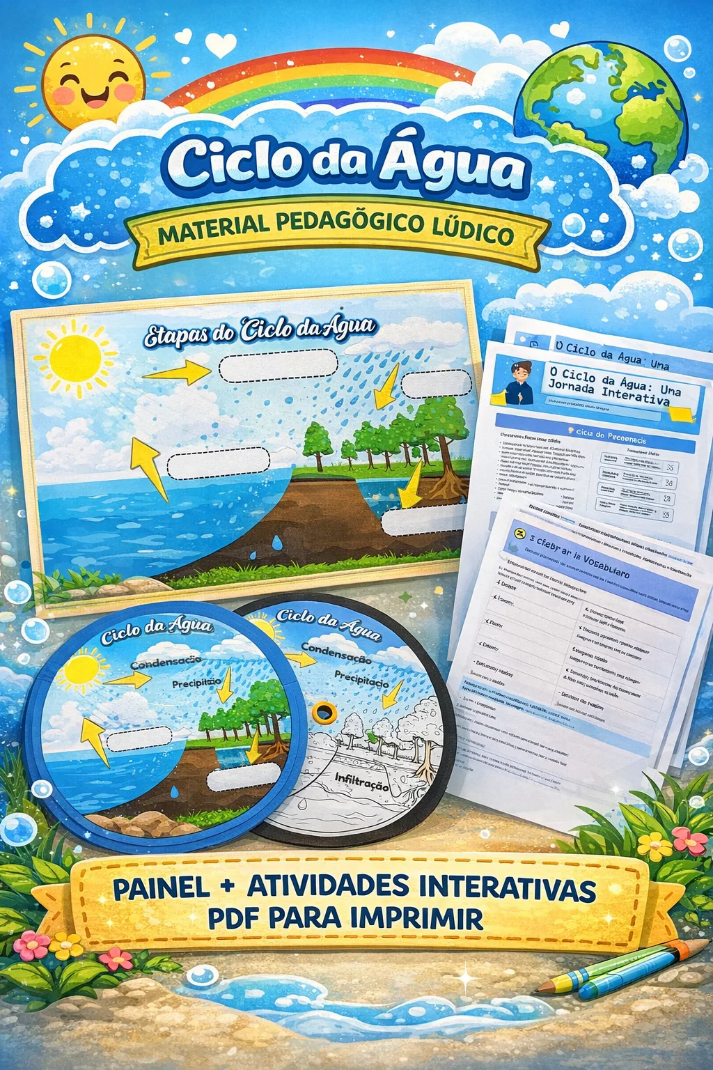 Ciclo da Água – Material Pedagógico Lúdico — Ciências para Educação Infantil: Ensinar Ciências pode ser simples, visual e…