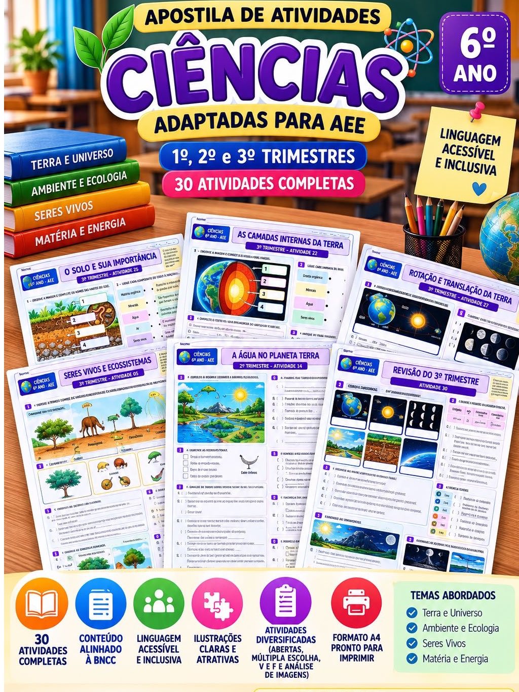 Ciências Adaptadas AEE 6º Ano | 30 Atividades em PDF — capa do material