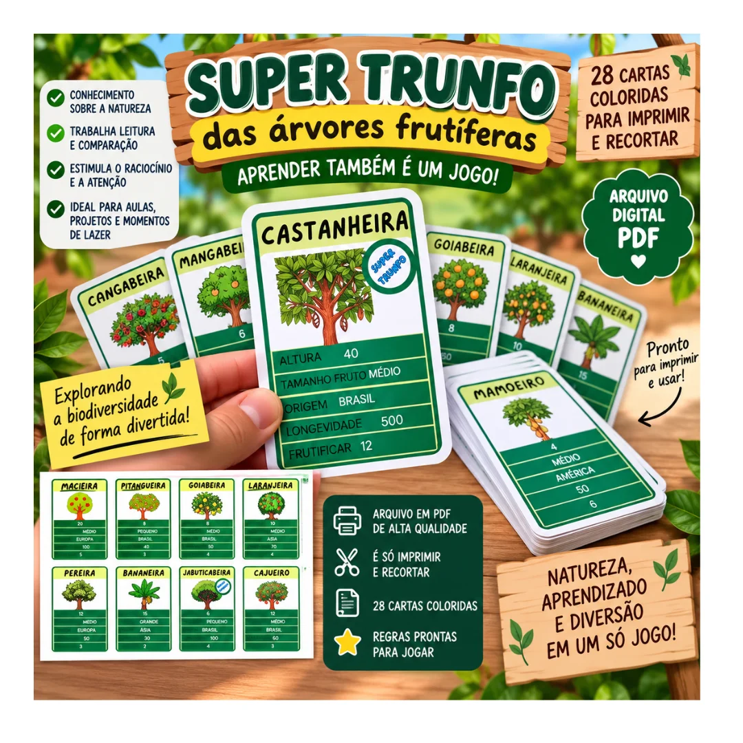 Ciências -árvores - jogo super trunfo das arvores frutíferas — Alfabetização para Todas as séries: Super Trunfo das Árvores…