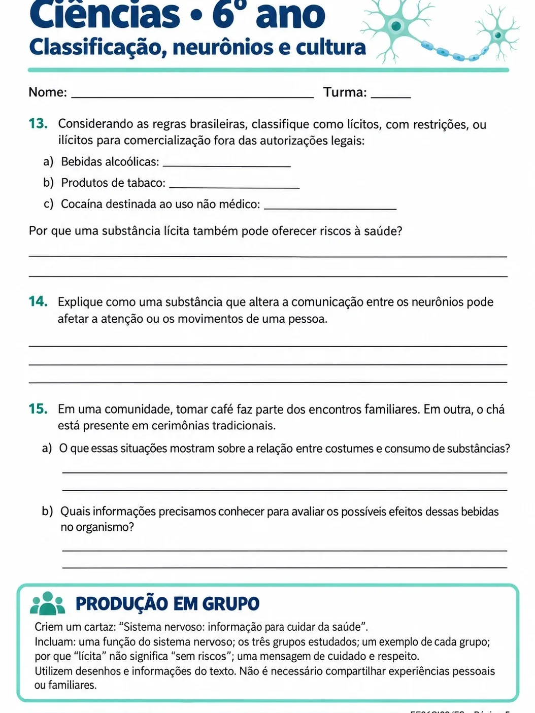 Ciências em Ação: Substâncias Psicoativas e Sistema Nervoso | 6º Ano — amostra 3: Caderno de Ciências para o 6º ano com…