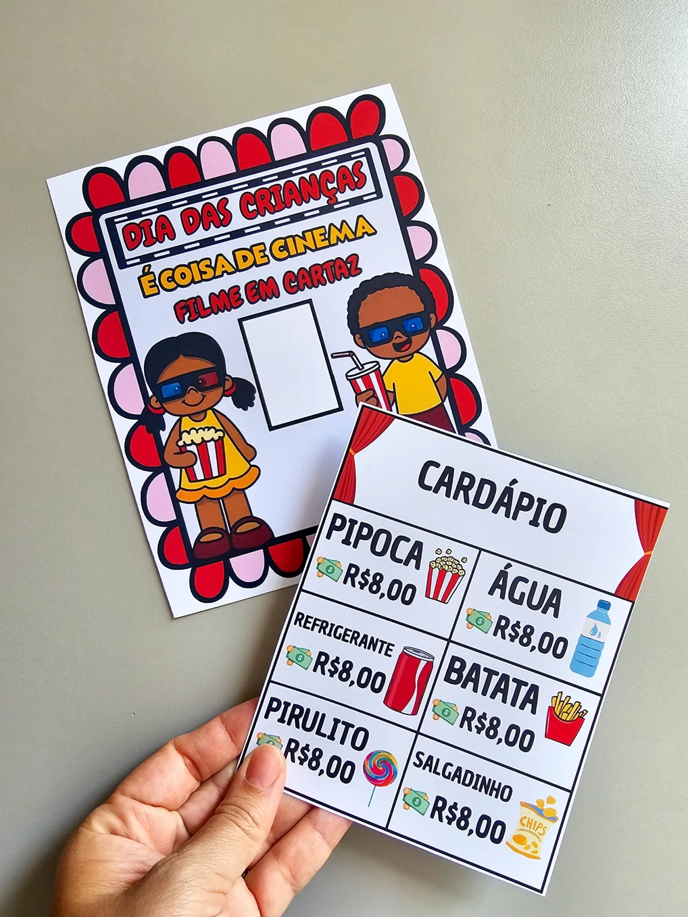 Cineminha — amostra 1: Este é um material educativo e lúdico para o Dia das Crianças, com tema de cinema para estimular a…