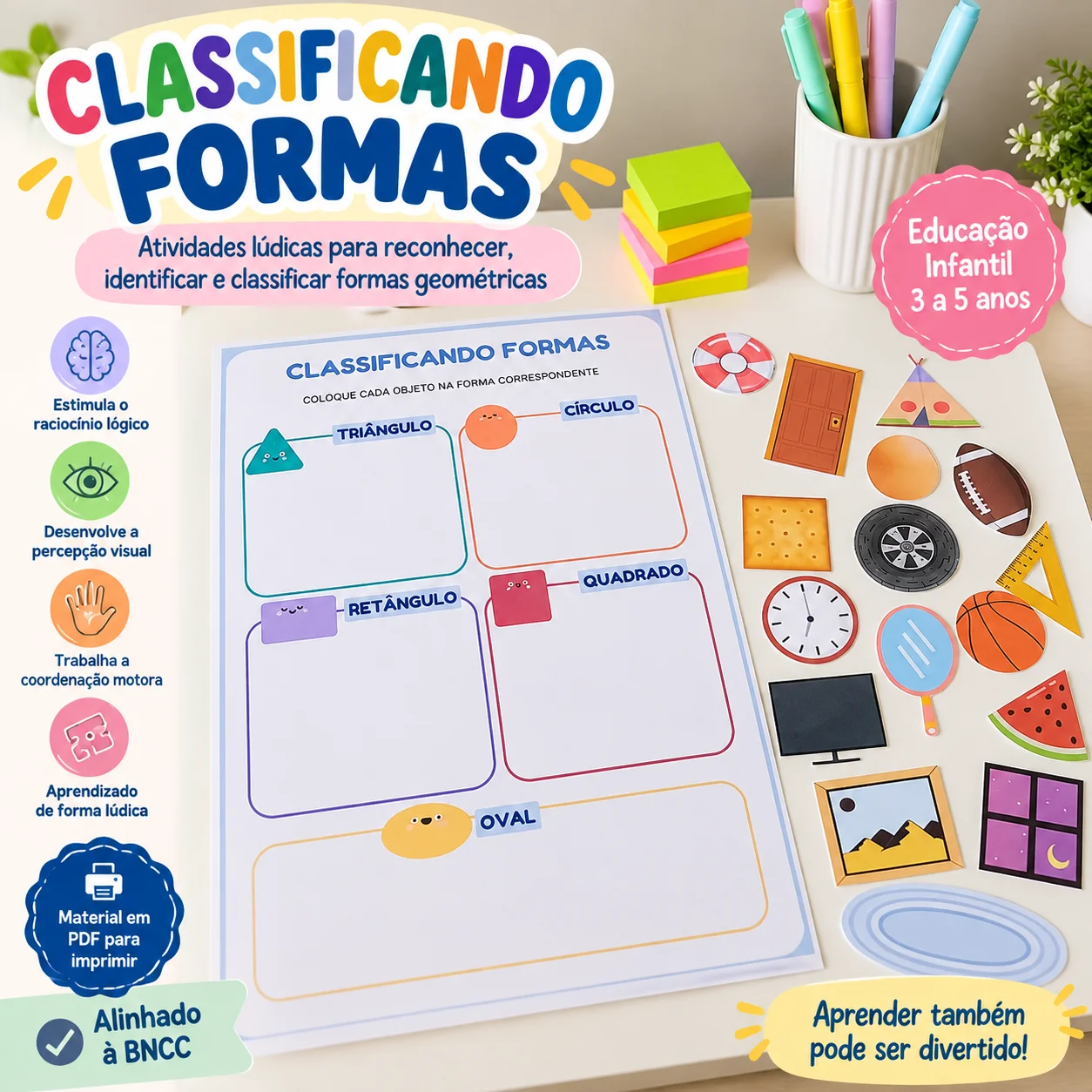 Classificando Formas Geométricas 🔶⬛ – Educação Infantil | BNCC — capa do material