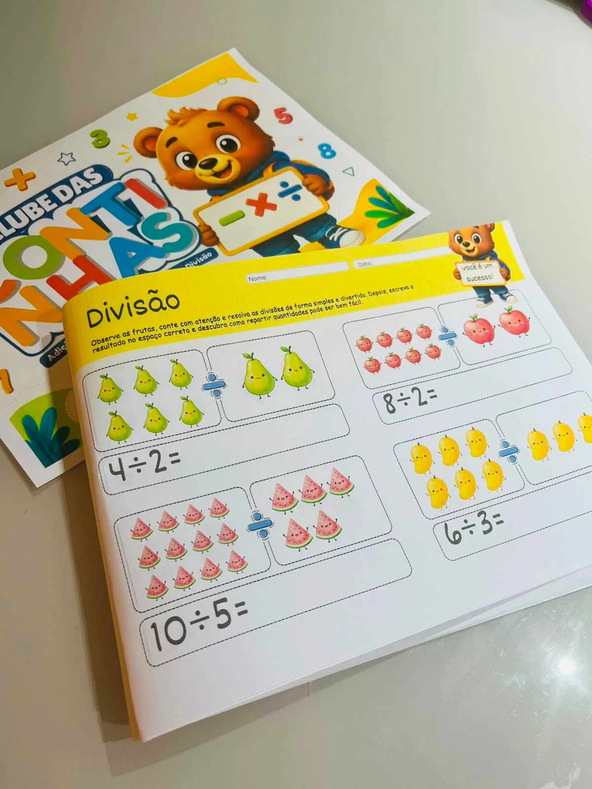CLUBE DAS CONTINHAS — amostra 1: 🧮 CLUBE DAS CONTINHAS 🐻🔢 Seu aluno precisa praticar Matemática, mas uma folha cheia de…