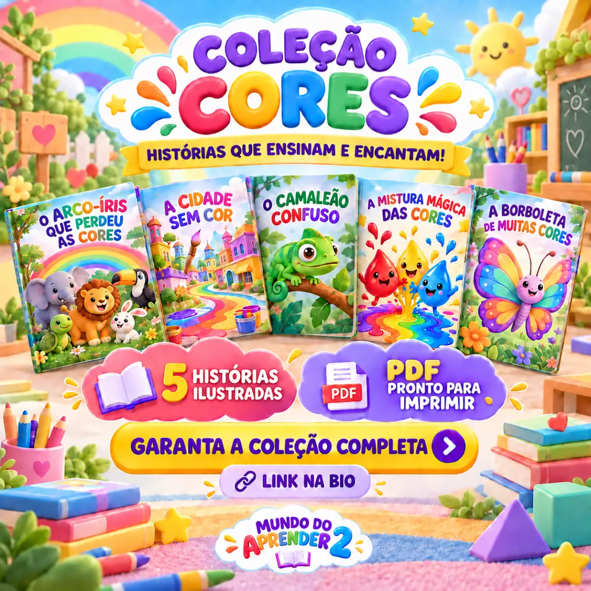 🌈✨ Coleção Cores — Atividades para Educação Infantil: 🌈✨ COLEÇÃO CORES, com 5 histórias ilustradas que ensinam e encantam