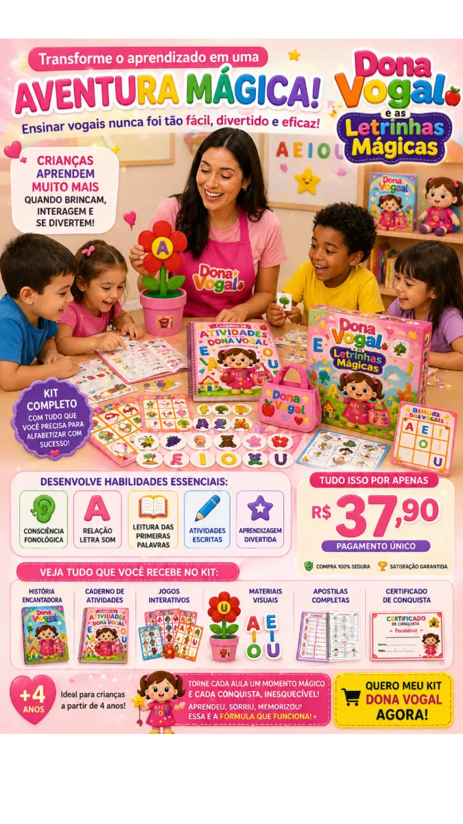 Coleção de Atividades Dona Vogal - Educação Infantil — amostra 1: A Coleção de Atividades Dona Vogal reúne 7 arquivos em 56…
