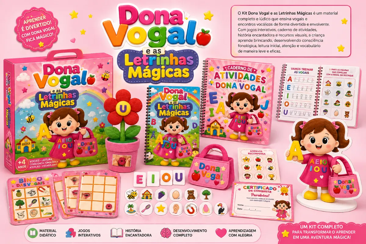 Coleção de Atividades Dona Vogal - Educação Infantil — Jogos pedagógicos para 1º ano: A Coleção de Atividades Dona Vogal…